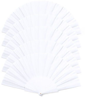 Handwaaier/spaanse waaier - 5x - wit - RPET polyester - 41 x 23 cm - verkoeling/zomer