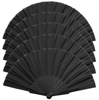Handwaaier/spaanse waaier - 5x - zwart - RPET polyester - 41 x 23 cm - verkoeling/zomer