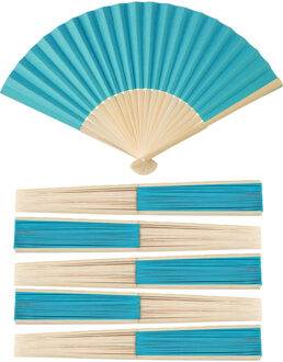 Handwaaier/spaanse waaier - 6x - blauw - bamboe/papier - 36 x 21 cm - verkoeling/zomer