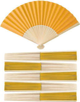 Handwaaier/spaanse waaier - 6x - geel - bamboe/papier - 36 x 21 cm - verkoeling/zomer