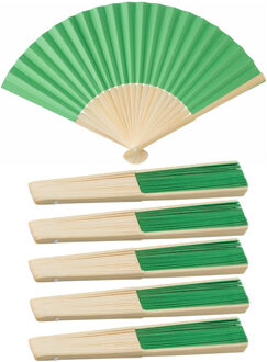 Handwaaier/spaanse waaier - 6x - groen - bamboe/papier - 36 x 21 cm - verkoeling/zomer