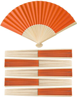 Handwaaier/spaanse waaier - 6x - oranje - bamboe/papier - 36 x 21 cm - verkoeling/zomer