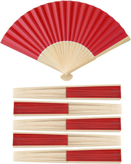 Handwaaier/spaanse waaier - 6x - rood - bamboe/papier - 36 x 21 cm - verkoeling/zomer