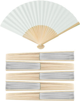 Handwaaier/spaanse waaier - 6x - wit - bamboe/papier - 36 x 21 cm - verkoeling/zomer