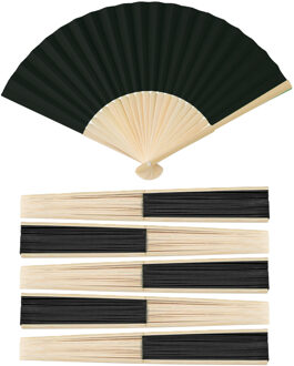 Handwaaier/spaanse waaier - 6x - zwart - bamboe/papier - 36 x 21 cm - verkoeling/zomer