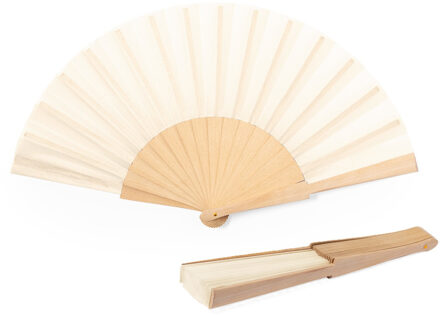 Handwaaier/spaanse waaier Alicante - 2x - beige - hout/polyester - 42 x 23 cm - verkoeling/zomer