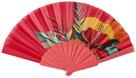 Handwaaier/spaanse waaier Flowers - rood - polyester - 40 x 23 cm - verkoeling/zomer
