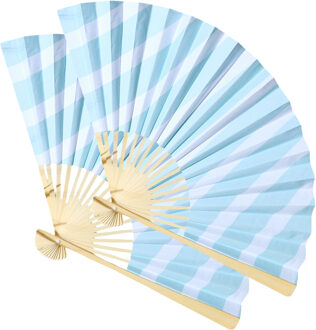 Handwaaier/spaanse waaier Marina - 2x - blauw - polyester - 26 cm - verkoeling/zomer