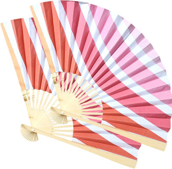Handwaaier/spaanse waaier Marina - 6x - rood - polyester - 26 cm - verkoeling/zomer