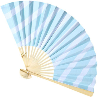 Handwaaier/spaanse waaier Marina - blauw - polyester - 26 cm - verkoeling/zomer