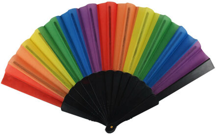 Handwaaier/spaanse waaier - regenboog - kunststof/papier - 43 x 21 cm - verkoeling/zomer Multi
