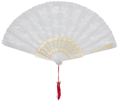 Handwaaier/Spaanse waaier van kant - wit/goud - polyester - 40 cm