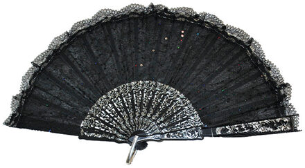 Handwaaier/Spaanse waaier van kant - zwart - polyester - Verkoeling in de zomer