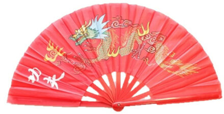 Handwaaier/Tai Chi waaier draak rood polyester