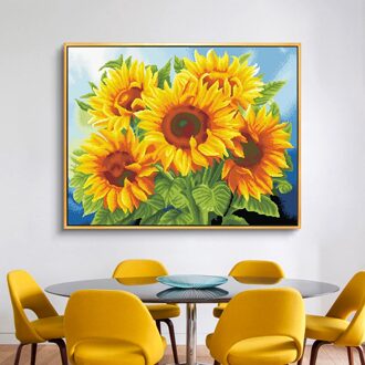 Handwerken, Diy Gedrukt Patronen Zonnebloem Kruissteek, Sets Voor Borduurwerk Kit Vol Borduren Eenvoudige Cross-Stitching 9CT Silk 80x60cm