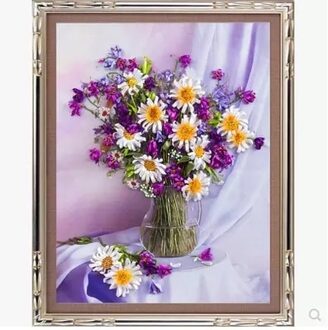 Handwerken, DIY Lint kruissteek Sets voor Borduurwerk kit, vaas daisy bloem bloemen lint Kruissteek handwerk huwelijkscadeau