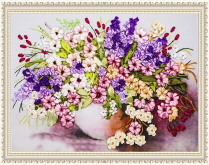 Handwerken, DIY Lint kruissteek voor Borduurwerk kit, vaas Daisy bloemen lint Kruissteek handwerk wedding home decor