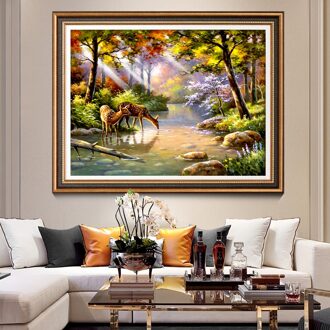 Handwerken, Diy Olieverf Bos Herten Gedrukt Kruissteek Sets Volledige Borduurwerk Scenic Cross-Stikken Home Decoratie 11CT Silk 71x56cm