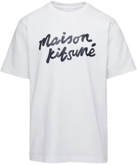 Handwriting Comfort Tee-Shirt Wit Maison Kitsuné , White , Heren - Xl,L,M,S