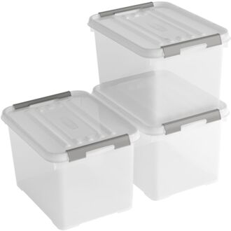 Handy+ Opbergbox - 20L - 3 stuks - Transparant met deksel