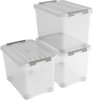 Handy+ Opbergbox - 65L - 3 stuks - Transparant met deksel