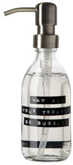 Handzeep helder glas messing pomp 250ml tekst MAY ALL YOUR TROUBLES BE BUBBLES 8719325913125