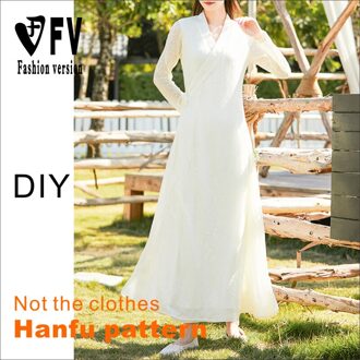 Hanfu Patroon Vrouwen Kleding Cross-Hals Side Open Jurk Kledingstuk Naaien Structuur Tekening 1:1 Patroon Fysieke Object BHF-010 Size M