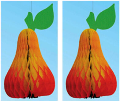 Hang decoratie fruit thema peer - 2x stuks - van papier - 20 cm - Fruit gezond - decoraties/versieri