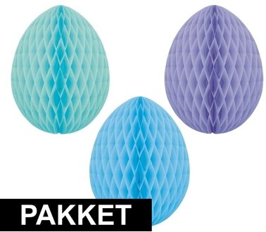 Hang decoratie Paaseieren - van papier - 3x stuks - 10 cm - Pasen thema versieringen - Honeycombs