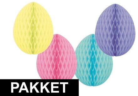 Hang decoratie Paaseieren - van papier - 4x stuks - 10 cm - Pasen thema versieringen - Honeycombs