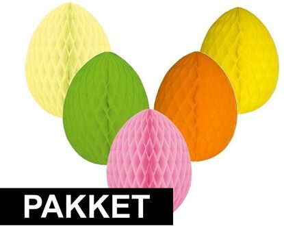 Hang decoratie Paaseieren - van papier - 5x stuks - 20 cm - Pasen thema versieringen - Honeycombs