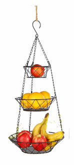 Hang etagere - fruitetagere - met 3 ronde manden - 67 cm - metaal - hangend