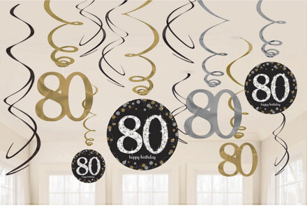 Hangdecoratie 80 Jaar Happy Birthday 61cm 12st