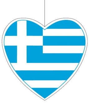 Hangdecoratie hart Griekenland 28 cm - Griekse vlag EK/WK landen versiering