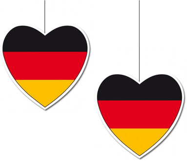 Hangdecoratie hartje Duitsland - 2x stuks - dia 28 cm - Duitse vlag EK/WK landen versiering