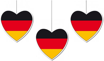 Hangdecoratie hartje Duitsland - 3x stuks - dia 28 cm - Duitse vlag EK/WK landen versiering