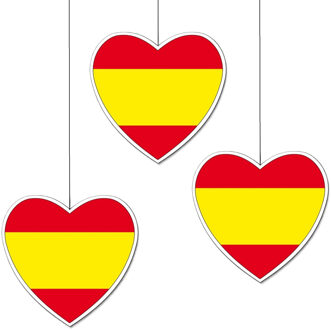 Hangdecoratie hartje land Spanje - 3x - 28 cm - Spaanse vlag EK/WK landen - versiering