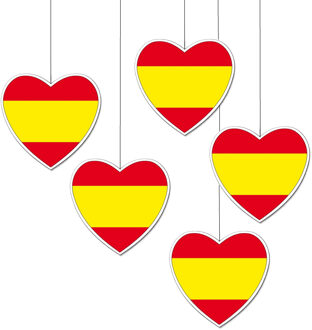 Hangdecoratie hartje land Spanje - 5x - 28 cm - Spaanse vlag EK/WK landen - versiering