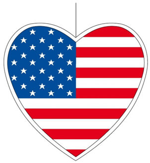 Hangdecoratie hartje USA/Amerika - 14 cm - Amerikaanse vlag landen versiering