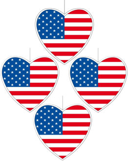 Hangdecoratie hartje USA/Amerika - 4x - 14 cm - Amerikaanse vlag landen versiering
