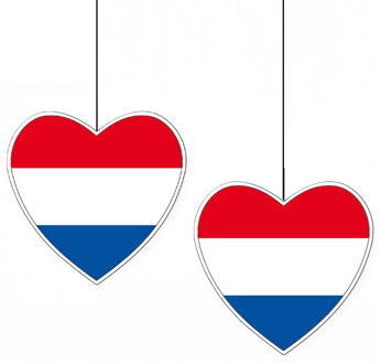 Hangdecoratie hartje van landen vlag Nederland - 2x stuks - H14 cm - EK/WK - versiering - papier
