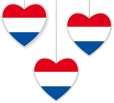 Hangdecoratie hartje van landen vlag Nederland - 3x - H28 cm - EK/WK - versiering - papier