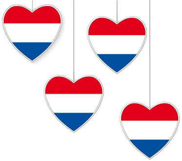 Hangdecoratie hartje van landen vlag Nederland - 4x - H28 cm - EK/WK - versiering - papier