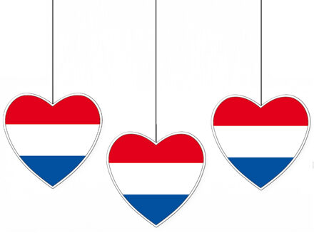 Hangdecoratie hartje van landen vlag Nederland - 5x stuks - H14 cm - EK/WK - versiering - papier