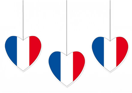 Hangdecoratie hartje van vlag Frankrijk - 3x - 14 cm - Franse vlag EK/WK landen versiering - karton Multi