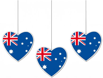 Hangdecoratie hartjes van vlag Australie - 3x - 28 cm - Australische vlag - WK landen versiering Multi