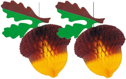 Hangdecoratie herfst thema decoratie 2x een eikel van 30 cm