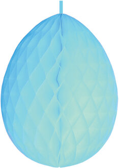 Hangdecoratie honeycomb paasei pastel blauw van papier 30 cm - Feestdecoratievoorwerp