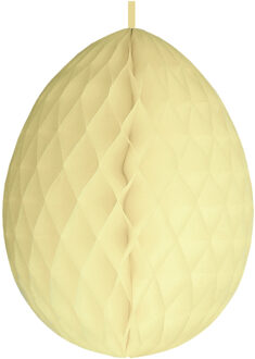 Hangdecoratie honeycomb paasei pastel geel van papier 30 cm - Feestdecoratievoorwerp