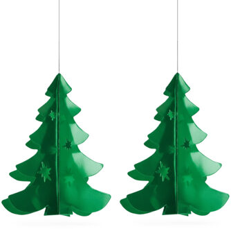 Hangdecoratie kerstboom - 2x - groen - 35 cm - brandvertragend papier - kerstversiering